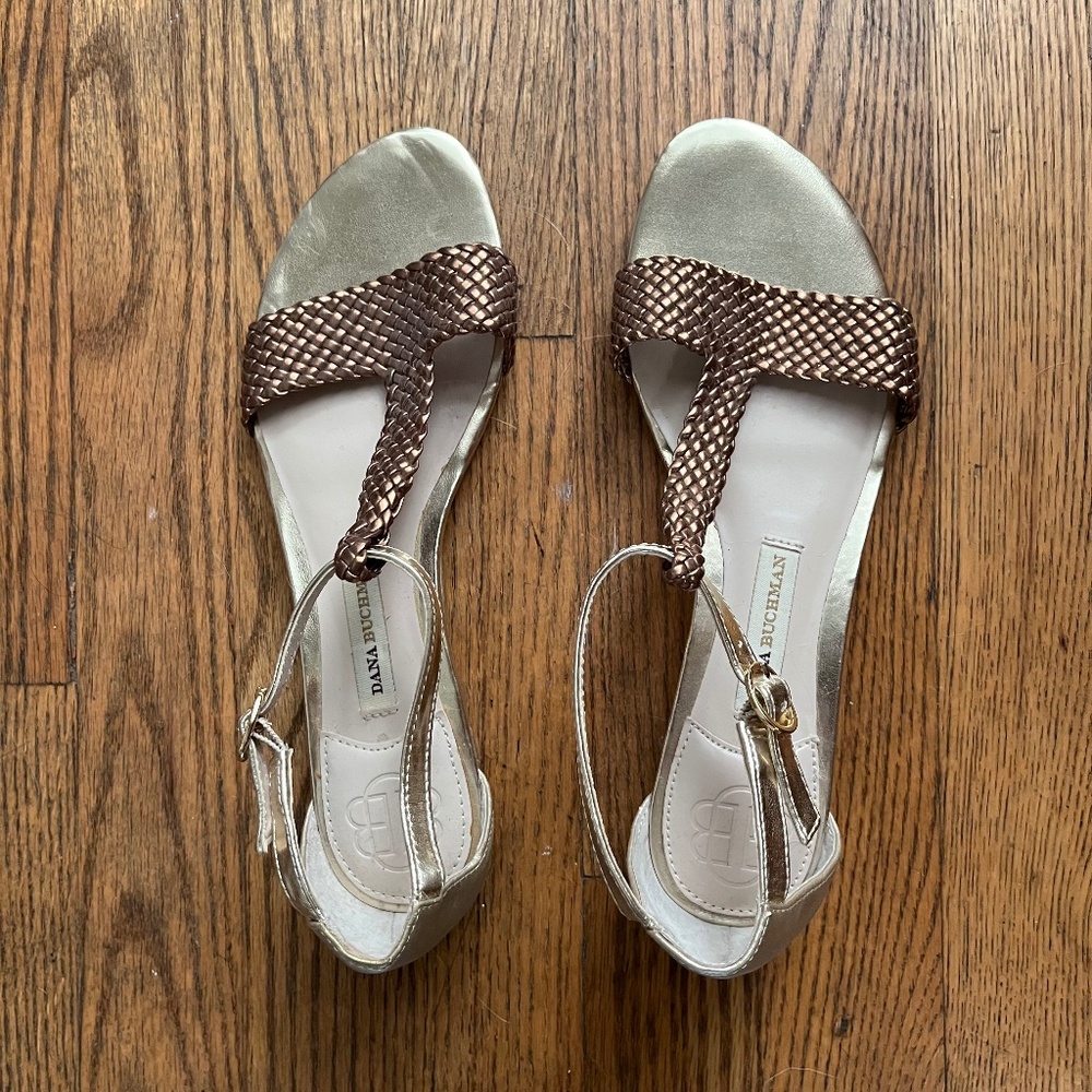 Dana Buchman Gold Metallic T-Strap Sandals